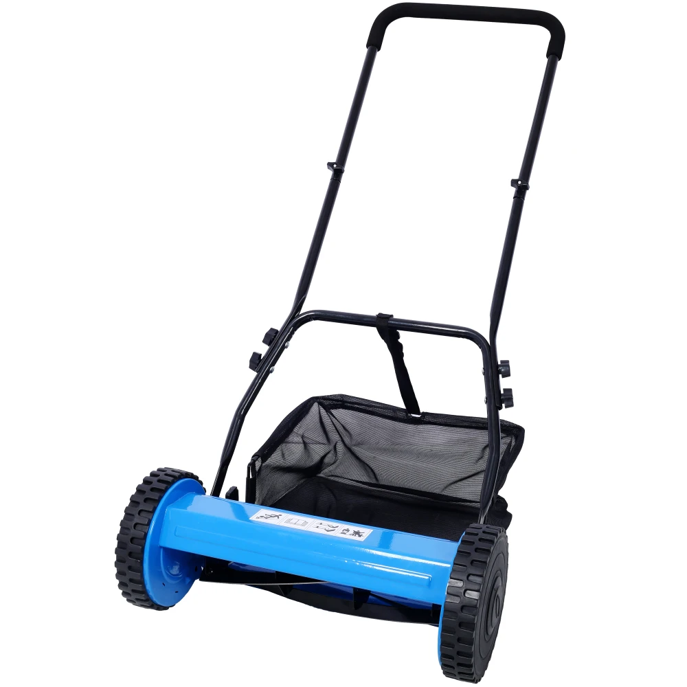

14-Inch 5-Blade Push Reel Lawn Mower with Grass Catcher, BLUE COLOR