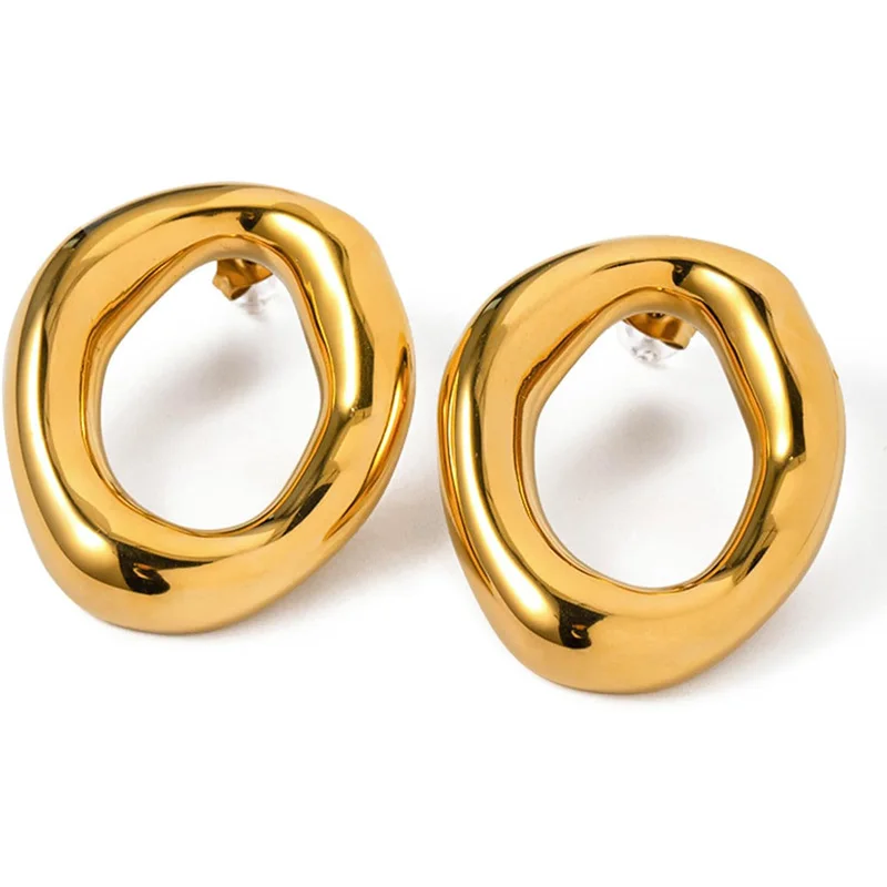 Gold Color Chunky Open Circle Vintage Statement Earrings House of Hunter Elegant Hoop Stud Earrings for Women Jewelry Gifts