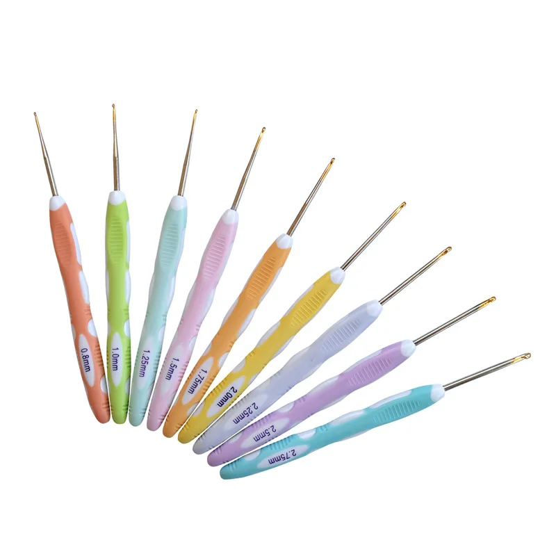 9-teiliges DIY-Set für handgewebtes Garn, kreatives Häkelwerkzeug, Stricknadeln, Häkelnadel-Set mit TPR-Kunststoffgriff aus Aluminium, 0,8 mm-2,75 mm
