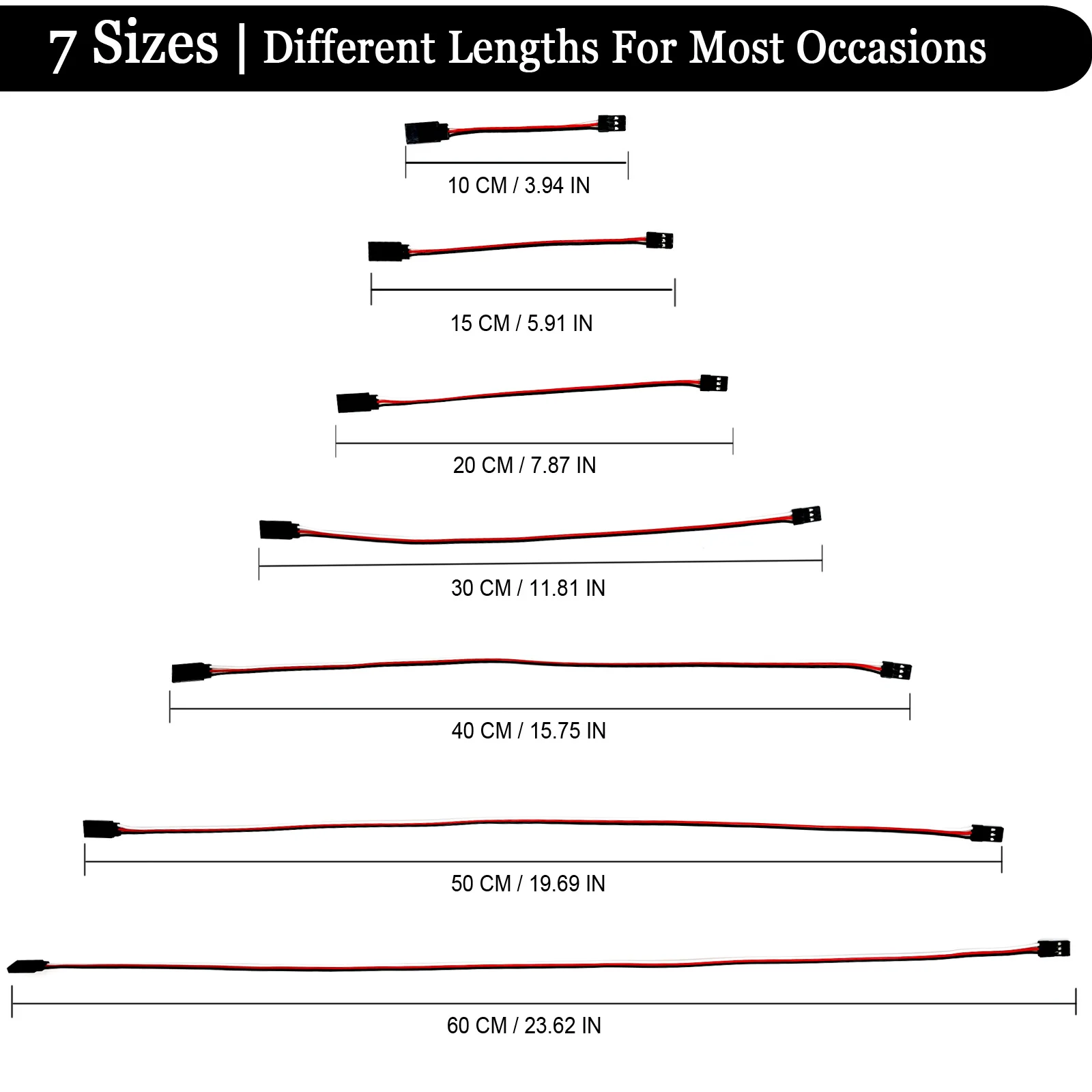 35 Pcs Servo Extension Cable  3-Pin  JST Male to Futaba/JR Female Connector 7sizes 10cm 15cm 20cm 30cm 40cm 50cm 60cm