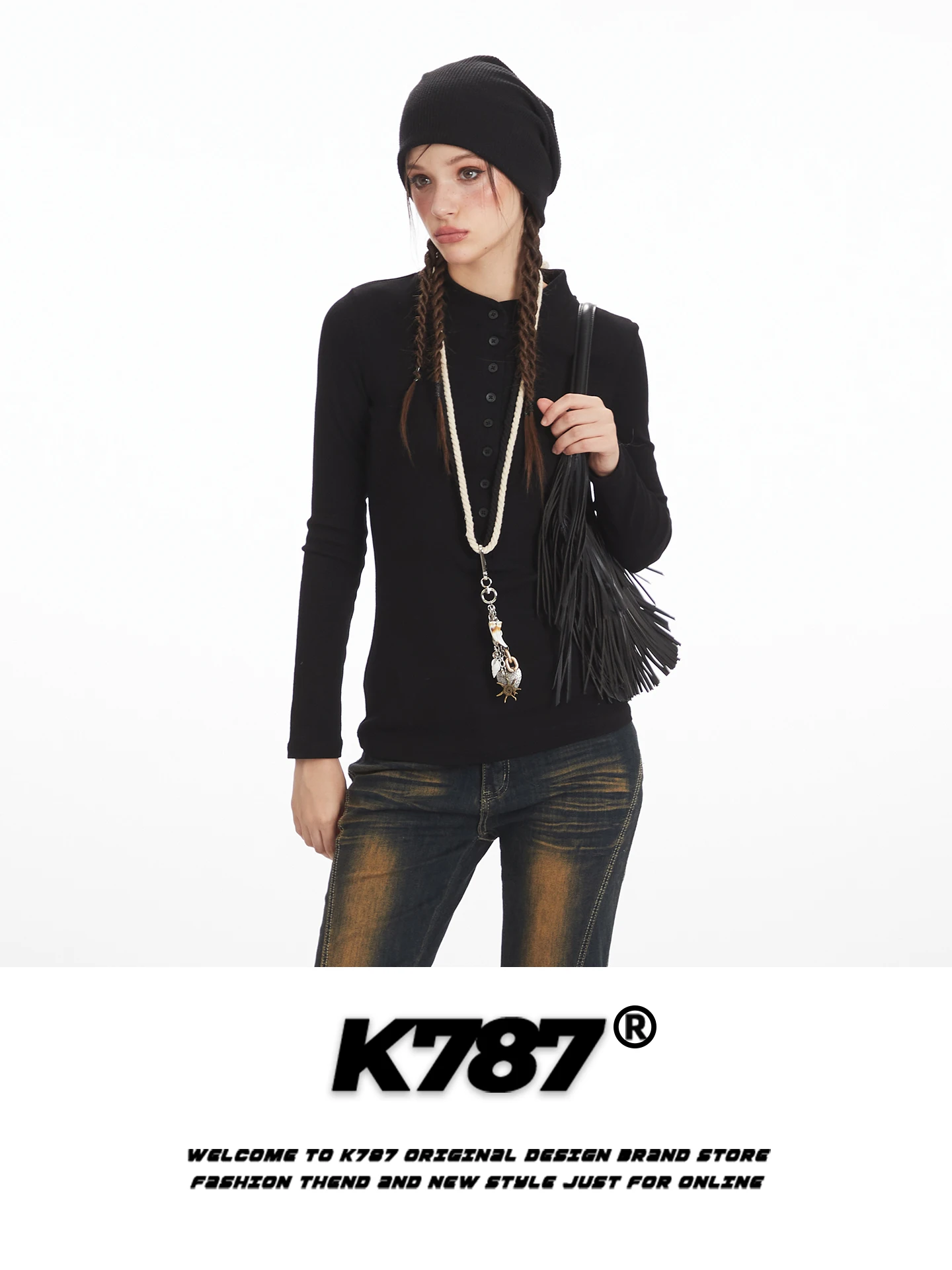 

K787 Американская ретро-футболка Cleanfit с длинным рукавом, вязаная, женская, облегающая, базовый слой, повседневный прямой крой, хлопок