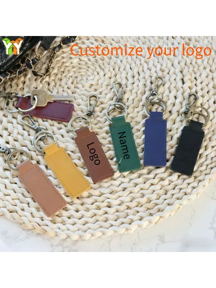 Aangepaste logo PU lederen retro sleutelhanger lasergraveren autosleutelhanger personaliseren ring hotel bedrijf naam sleutelhanger creatief cadeau - afbeelding 2