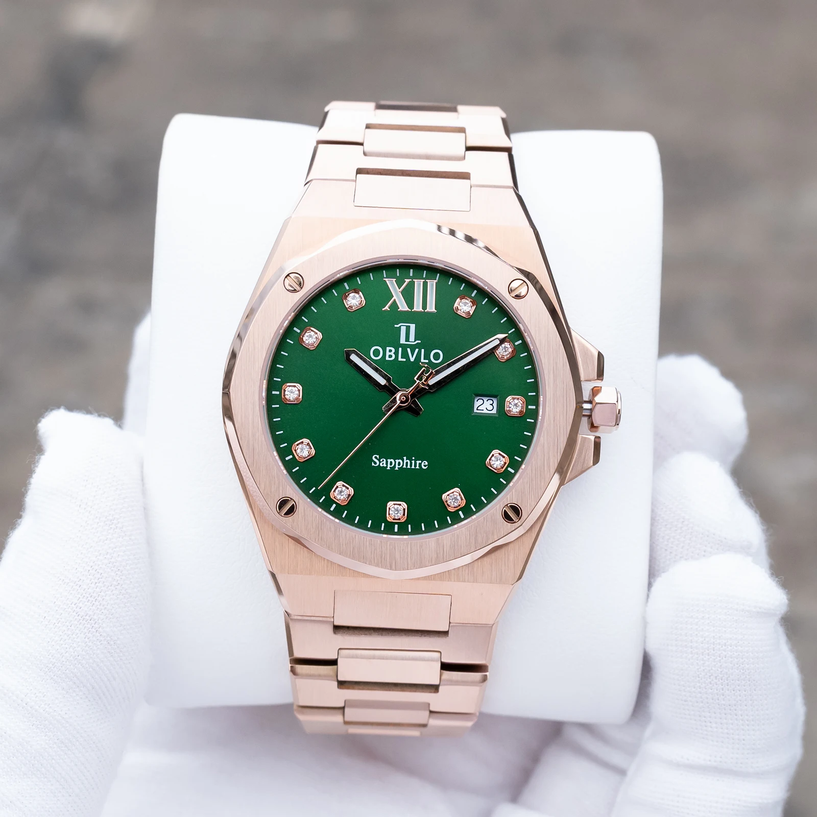OBLVLO Men Quartz Watch Couple Ladies Wristwatch 5ATM Waterproof Sapphire Luminous Ronda 505 Mov