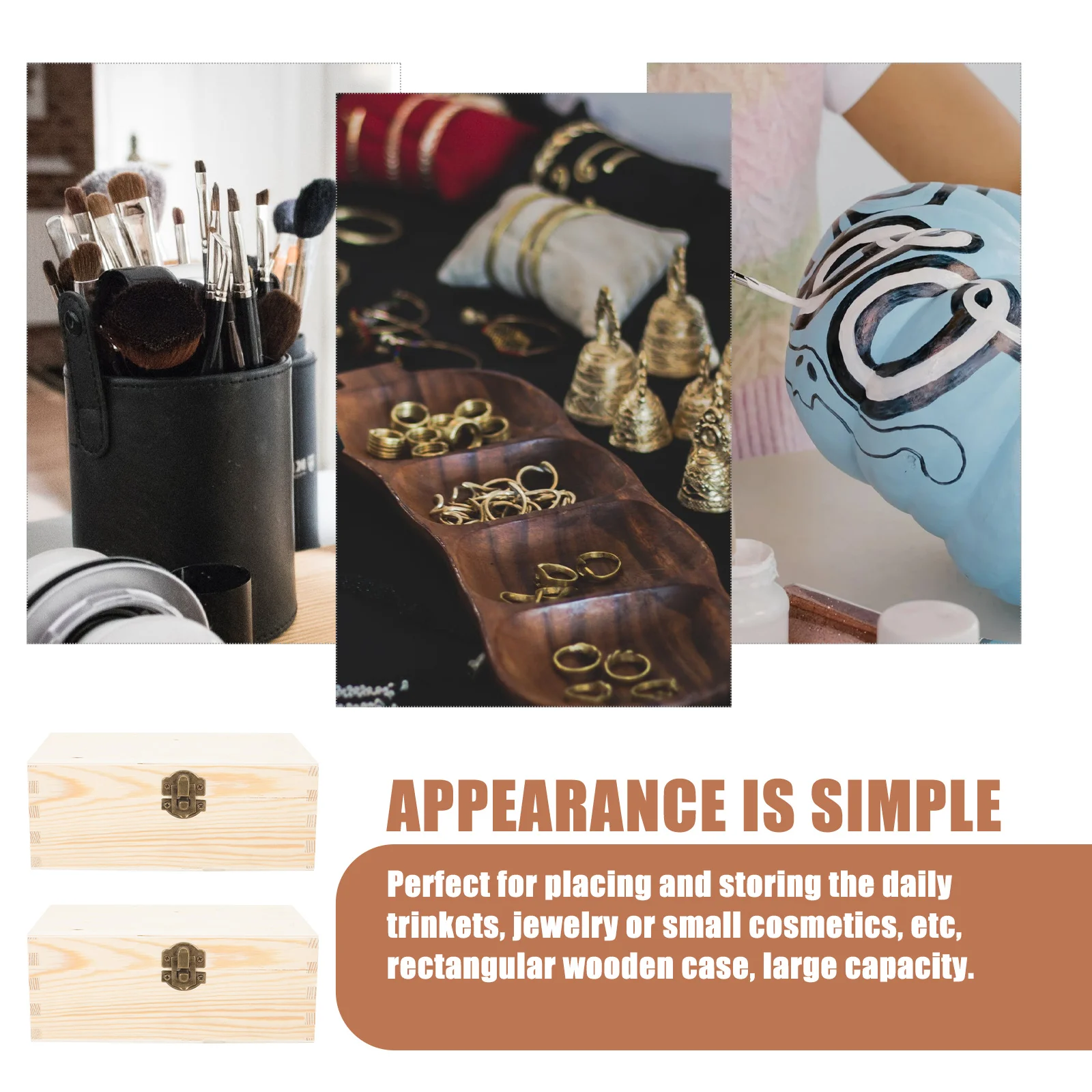 

2pcs Jewelry Natural Unfinished Trinket Storage Container Diy Painting Craft Kids Gift Unpainted Wooden For Cosmetics Diy