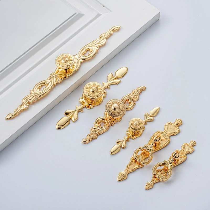 French Pure Copper Cabinet Pulls Light Luxury Luxury High-end Wardrobe Cabinet European Gold Drawer Furniture Hardware Handle