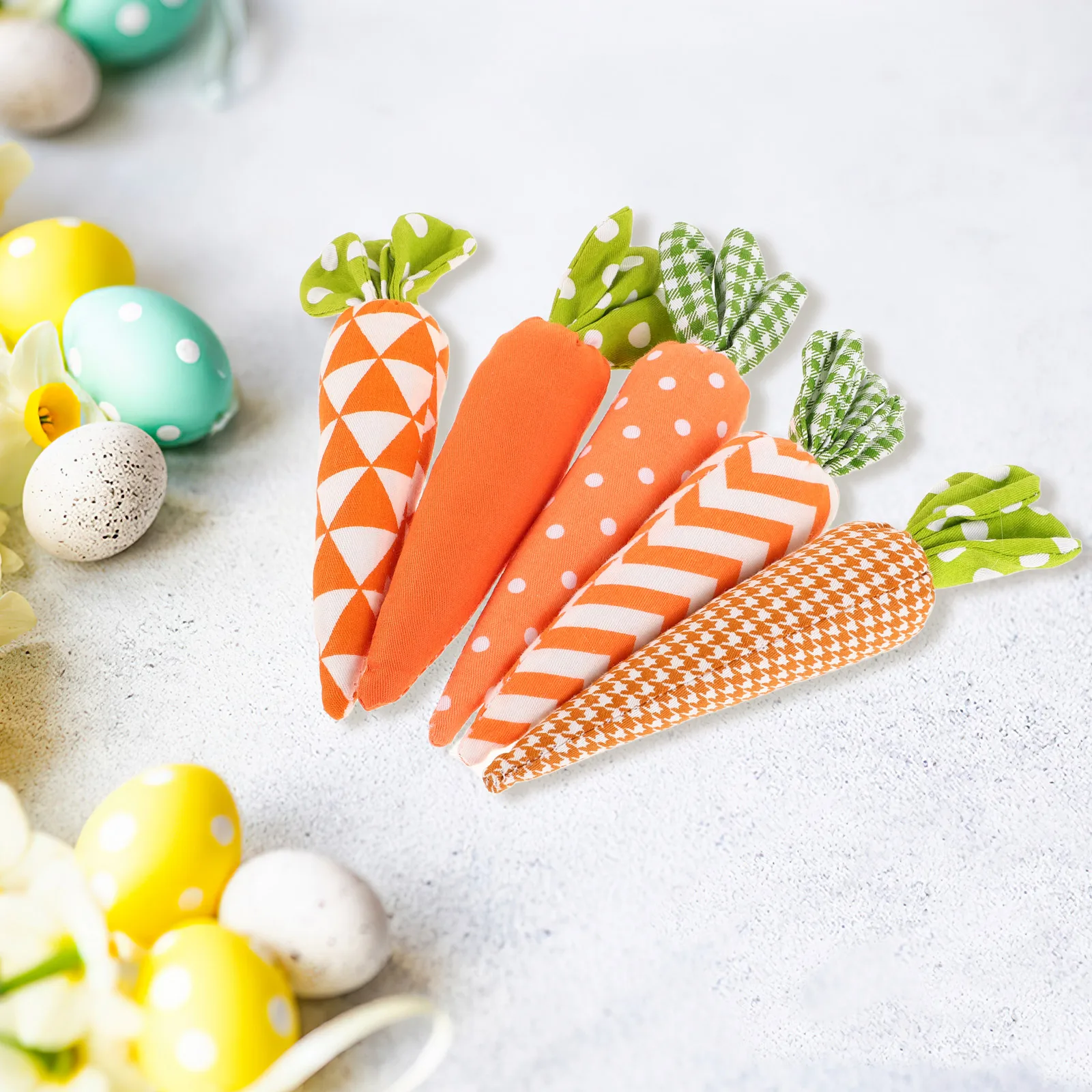 

5pcs Easter Carrot Fabric Toy Artificial Carrot Rustic Stuffed Vegetable Easter Baskets Decor Tiered Tray For Farmhouse Springs