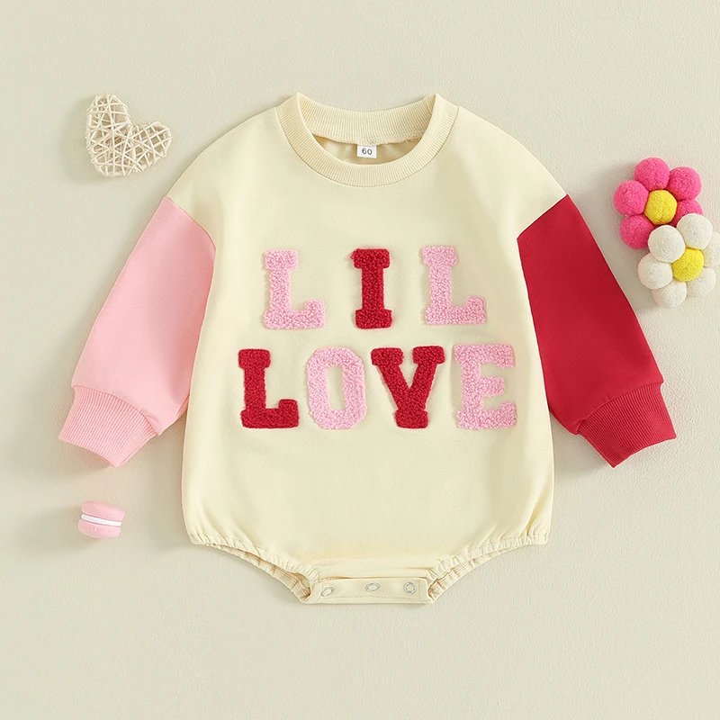 

2023-10-18 Lioraitiin 0-18M Toddler Baby Girls Sweatshirt Jumpsuit Fuzzy Letter Embroidery Round Neck Long Sleeve Romper Clothes