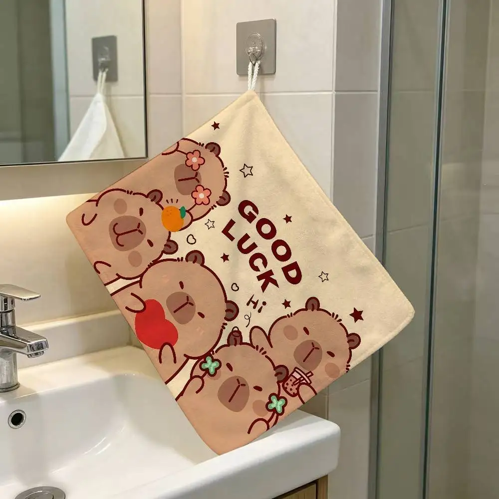 Cute ARelaxing-Capybaras Polyester Cotton Hanging Kitchen Towel Skin Friendly Hand Wiping Towel For Hotel Cafe Household