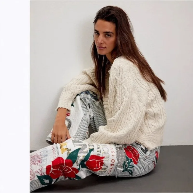 Pantalones rectos sueltos Y2K, ropa de calle Otoño Invierno para mujer, pantalones acampanados con estampado 3D a rayas, pantalones informales coreanos Harajuku de cintura alta
