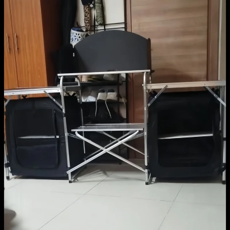 طاولة تخييم محمولة قابلة للطي، منظم تخزين كبير من الألومنيوم خفيف الوزن، محطة طهي المطبخ، حقيبة حمل للسفر في الهواء الطلق