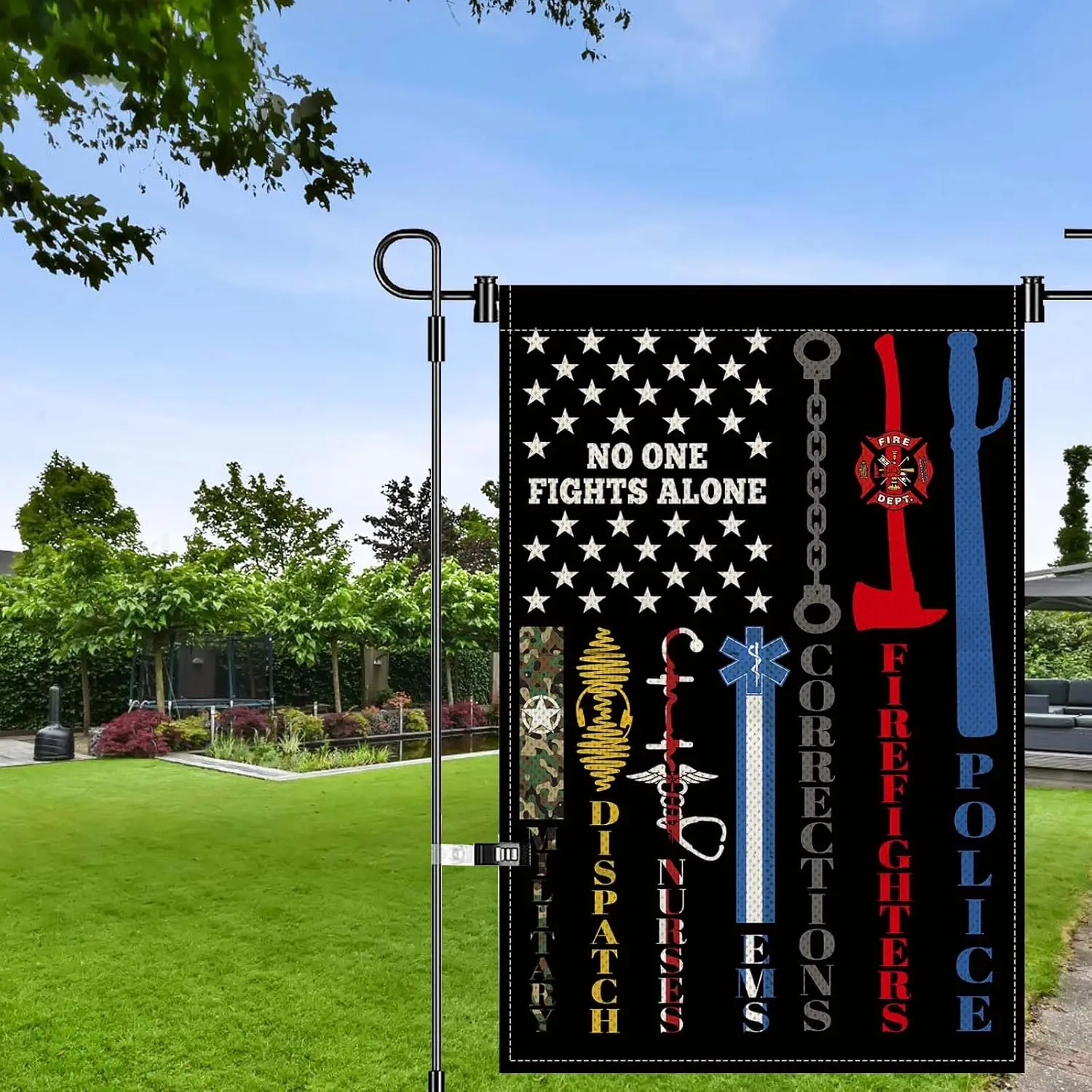 No One Fights Alone Garden Flag Patriotic Banner 12X18 IN Memorial Day, Fourth of July, Veterans Day Patriotic Decorations ( WWP