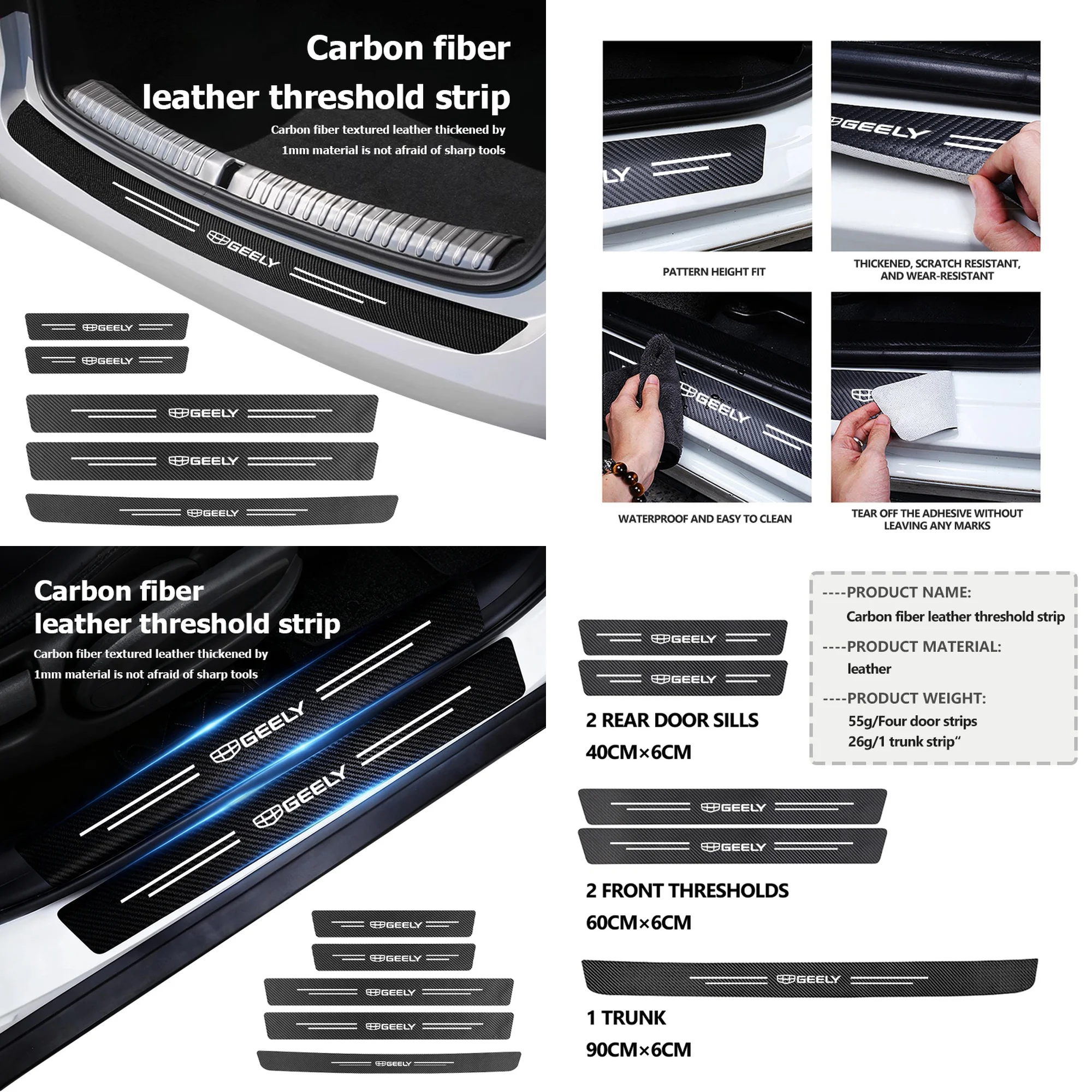 4 Pack Car Exterior Door Sill Strips for Geely Monjaro Coolray Emgrand Tugella Azkarra Okavango Galaxy L7