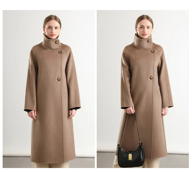 Pure Wool Trench Coat 100% Woolen Overcoat Dense Fabric New Women Turn-down Collar Handmade Long Coat Winter Jacket #20