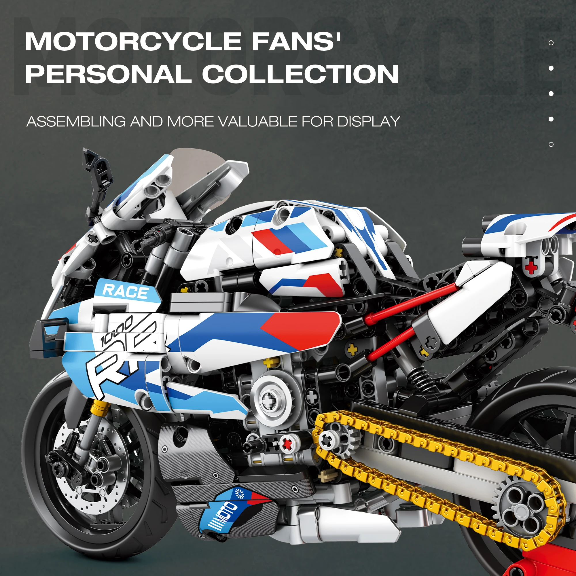 Reobrix M1000RR Motorcycle Building Block Set, 1:8 Scale Accurate Replica with Display Stand, Premium Gift for Brick Builders