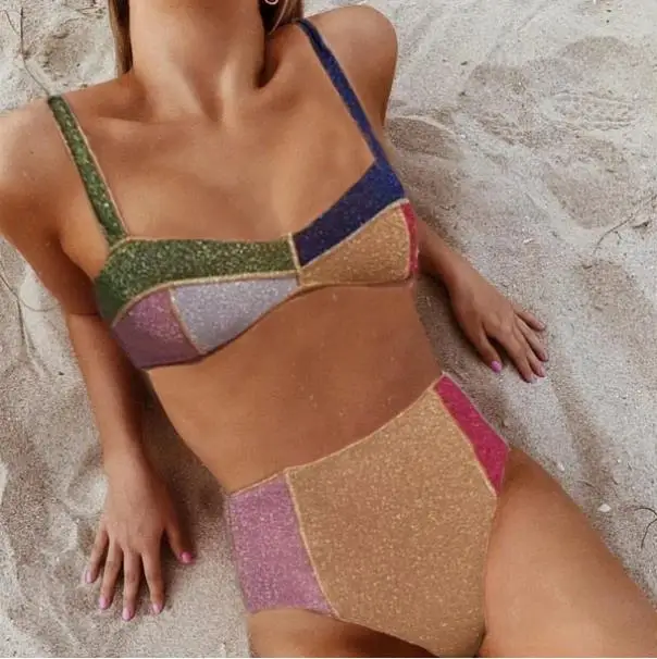 Color Bikini Set Met Hoge Taille Tweedelig Vrouwelijk Stranduitgang Badpak Voor Vrouwen Biquini 'S 2023 Strandstijl Sexy Badpak