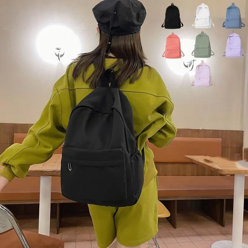 

Women Schoolbag Waterproof Large Capacity School Backpack Smooth Zipper Solid Color Teens Girl Casual Daypack Bag Student Supply