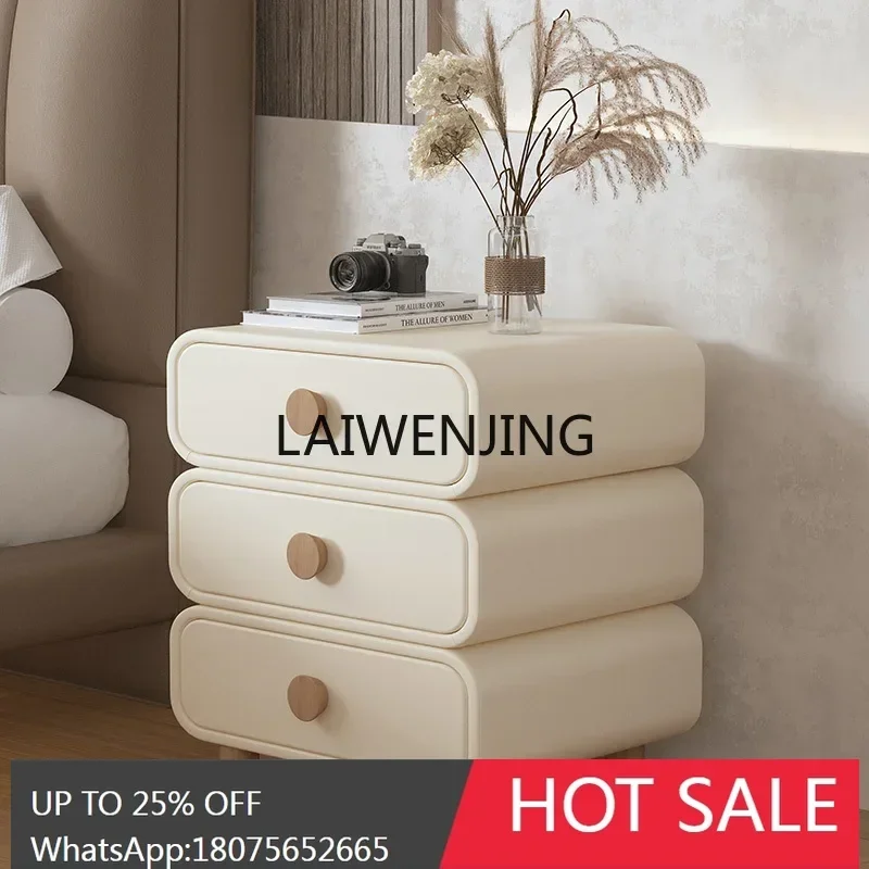 solid wood bedside table, bedroom leather bedside three-layer small ultra-narrow storage cabinet