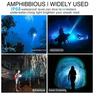 IP68 مصباح يدوي للغوص عالي الطاقة مع أعلى تصنيف مقاوم للماء 18650 بطارية تعمل بالطاقة المهنية ضوء الغوص مع لف اليد أعلى 6 مبيعا مصابيح الغوص - No2