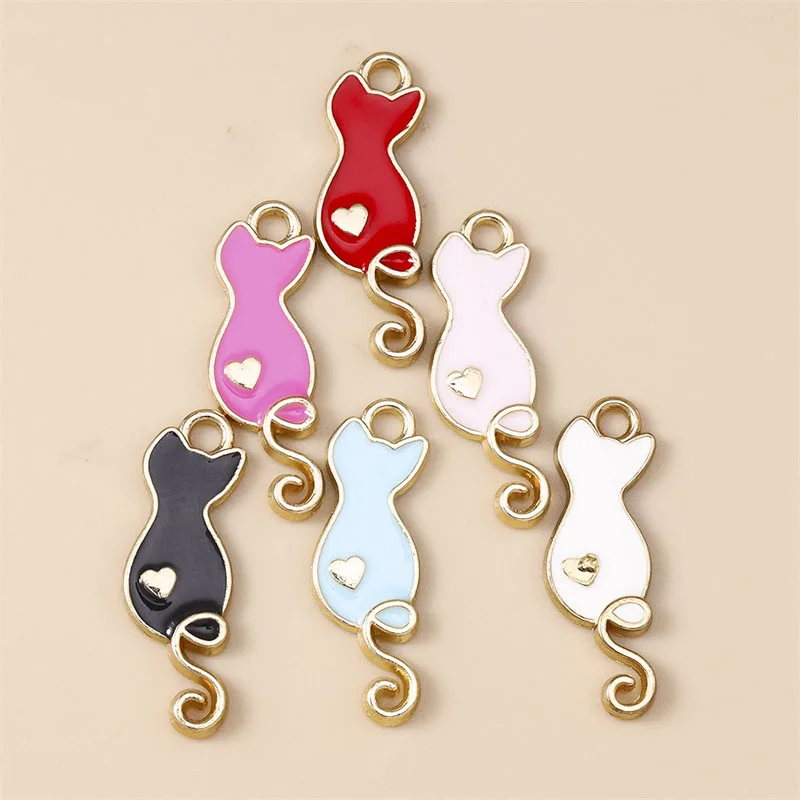 20 Stück 8x25mm Cartoon Emaille Tier Katzen Charms Anhänger zum Basteln von Ohrhängern, Halsketten, Armbändern, DIY-Handwerk und Schmuckzubehör – Detail 10