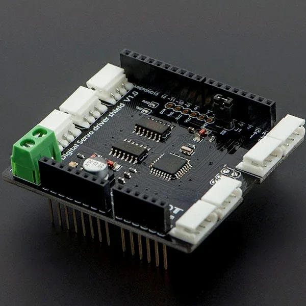 

The digital servo shield DRI0027 compatible with Arduino