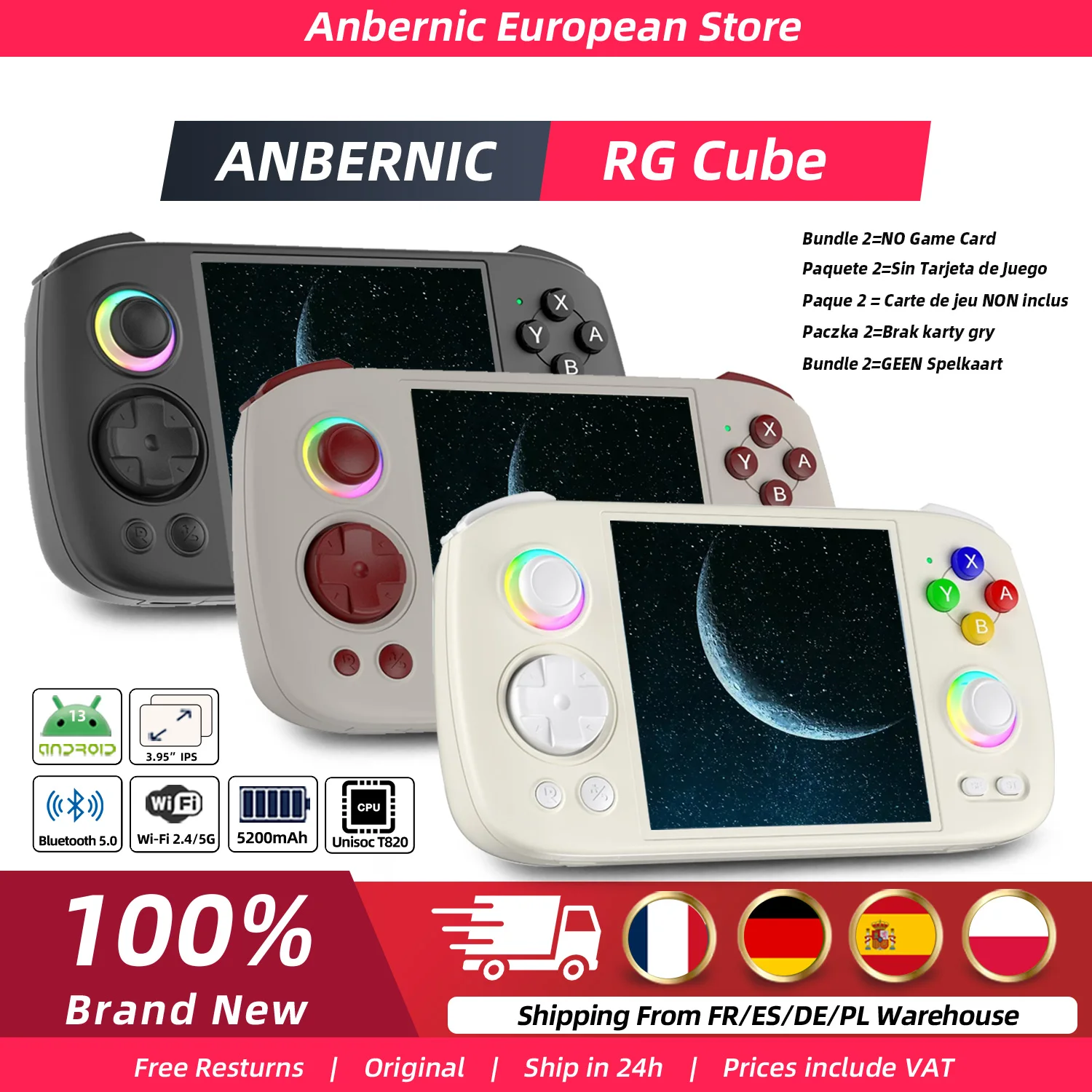 ANBERNIC RG Cube Console de jeu rétro lecteur de jeu portable 8 + 128G écran multi-touch système Android 13 Console de jeu vidéo 5200mAh