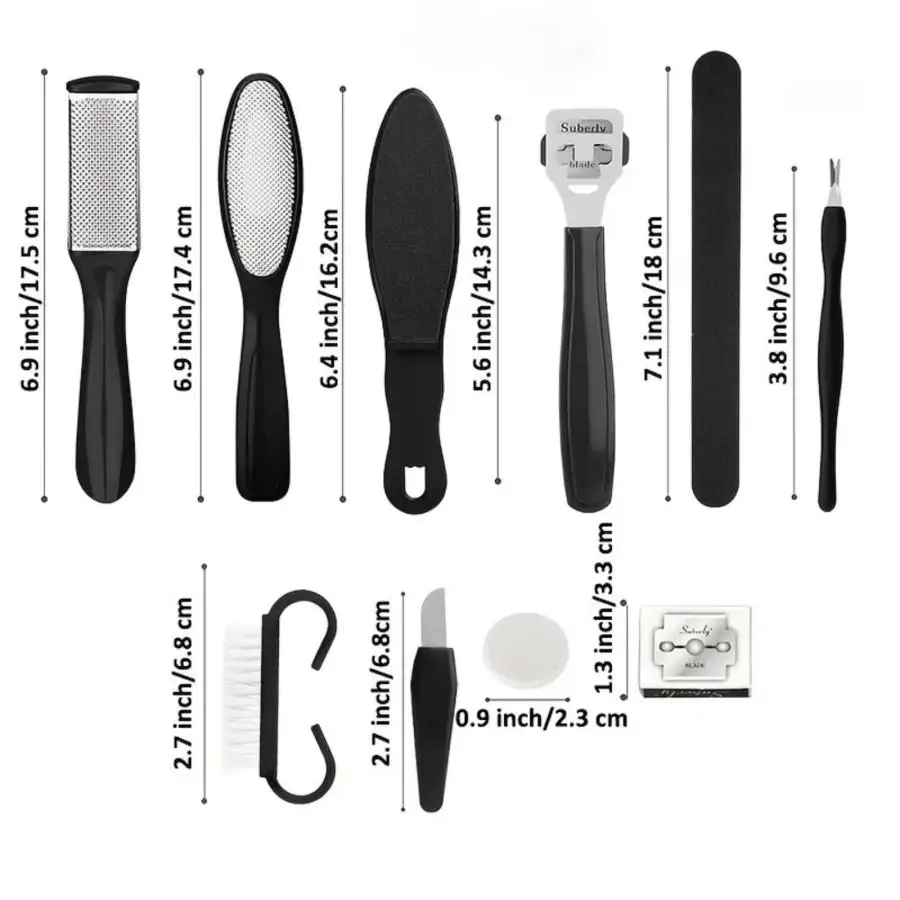 1Set 10-in-1 Professional Pedicure Kit Stainless Steel Callus Shavers Get Soft Smooth Feet with Stainless Steel Foot Care Tools