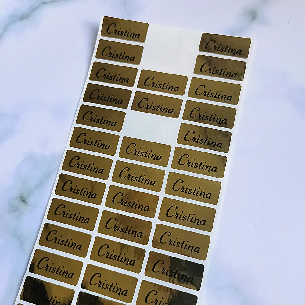 120pcs 30x13mm Hebrew Names Stickers Children Labels Water Proof Decals Multi Color Labels Tags Gold Laser Paper