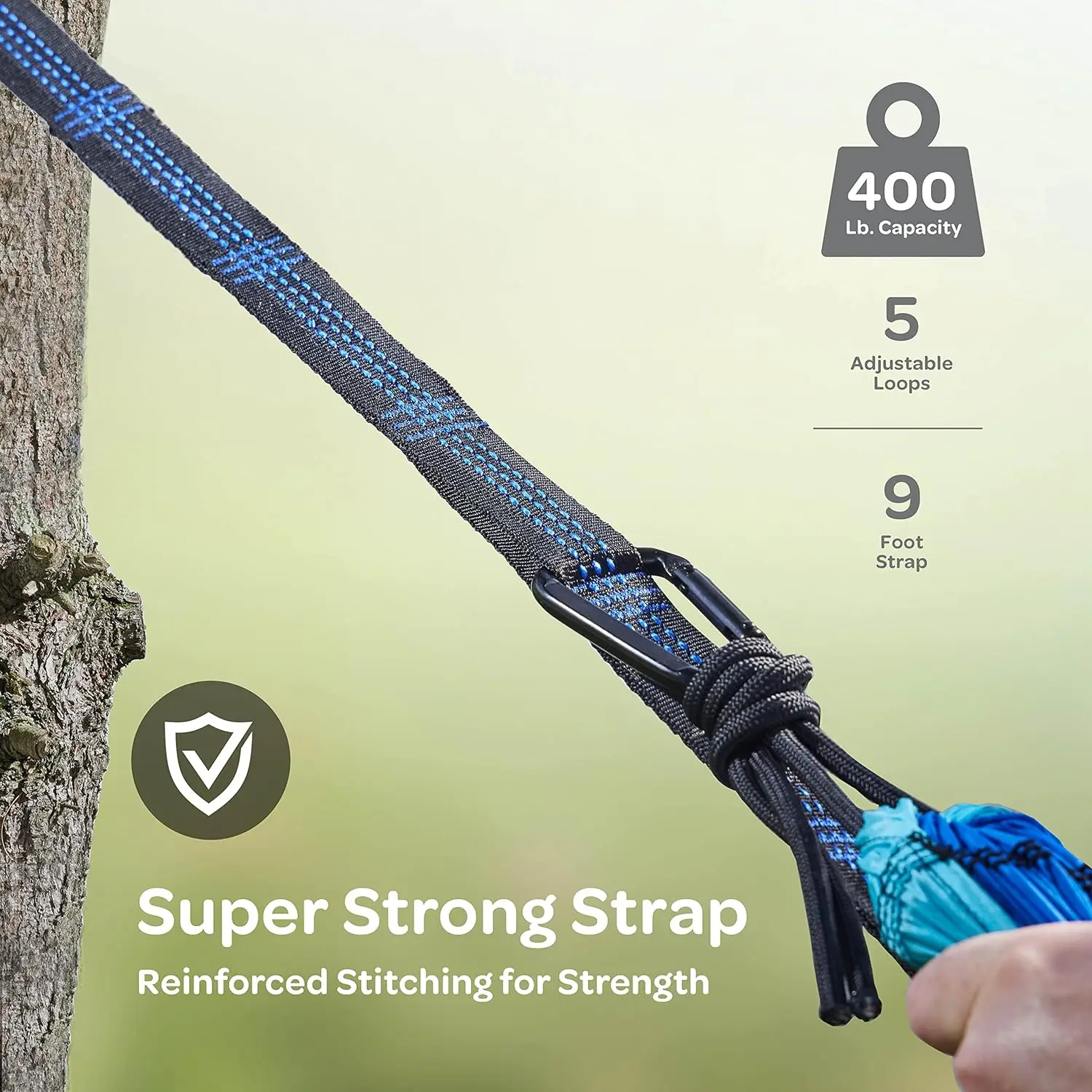 Durable Hammock  Nylon Camping Hammock Chair Double or Single Sizes Tree Straps Carry Bag  Portable for Travel Beach Backyard