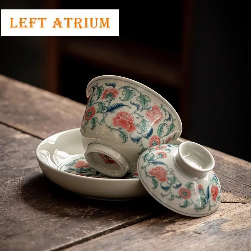 

Old Pottery Clay Gaiwan Chinese-style Retro Blue and White Tea Tureen Tea Cup Ceramic Three-level Cover Bowl Kung Fu Tea Set