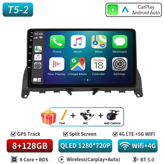 9 "Android 16 Carplay Auto Voor Mercedes Benz C Klasse 3 W204 S204 2006 2007 2008 2009 - 2011 multimedia Stereo Speler GPS WIFI 5G