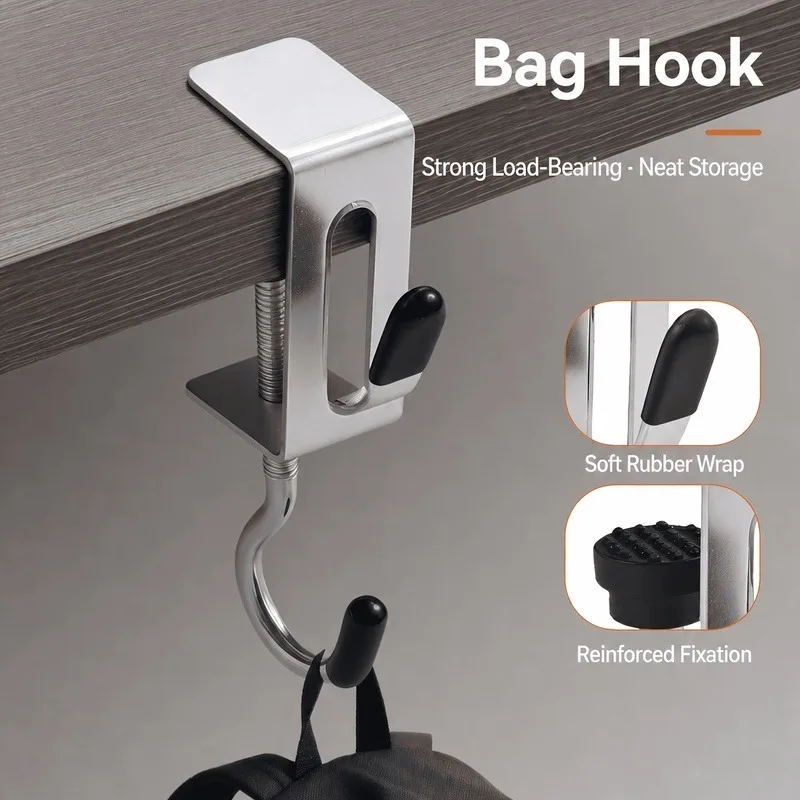 20 Adjustable Metal Desktop Hooks, No-Drill Detachable Double Hooks, Suitable for Office Partitions, Backpacks, Headphones, Water Bottles, Umbrellas, and Clothing Storage, Compatible with Different Thicknesses of Desktops