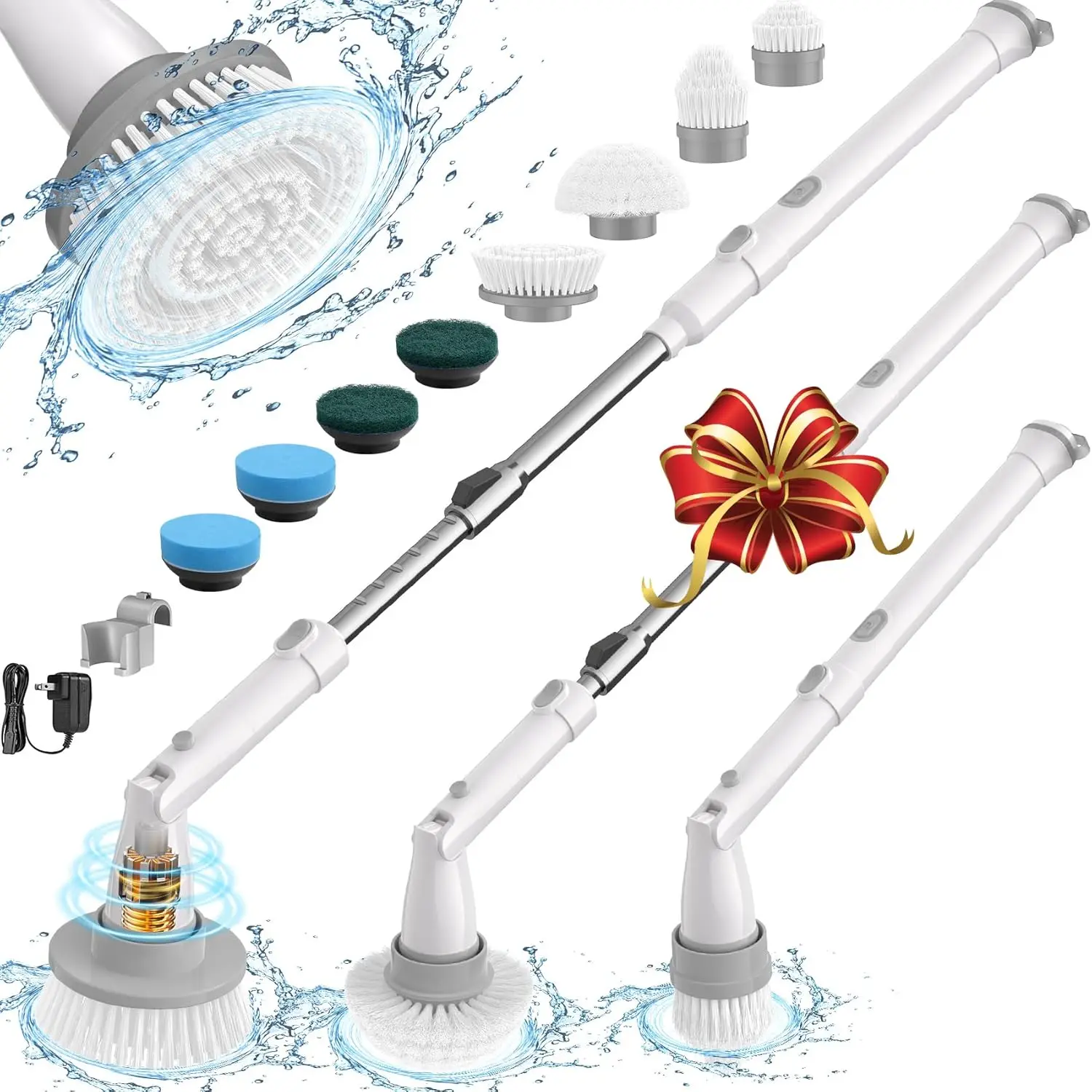 

Electric Spin Scrubber for Cleaning, Shower Scrubber with Long Handle, 2 Spin Speeds, Bathroom Scrubber with 8 Replac