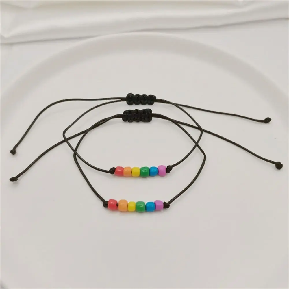 2Pcs Sweet Candy Color Rainbow Heart Bracelet Adjustable Colorful Couple Bracelet Boho Charm Friendship Braided Bracelet Lovers