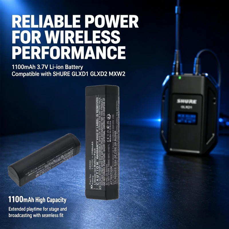 SB902A 3.7V 1100mAh Rechargeable Li-ion Replacement Battery for SHURE GLXD1 GLXD2 MXW2 Wireless Microphone Transmitter
