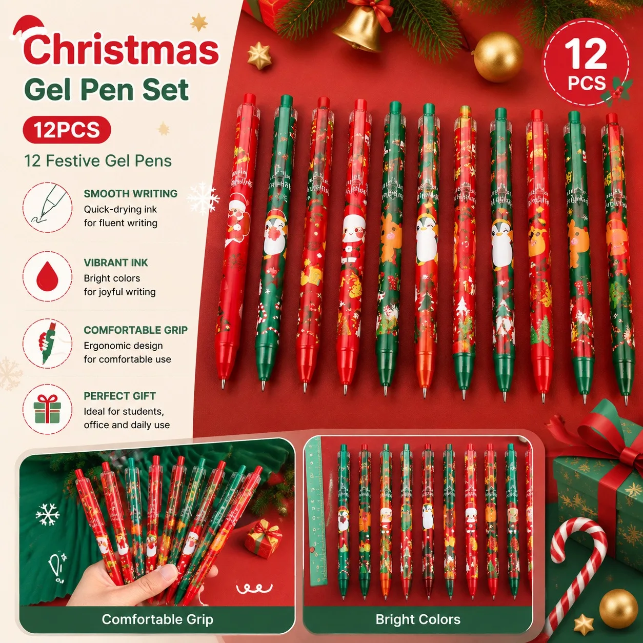12PCS Cartoon Christmas neutral Pen,Back to school,Christmas stocking gift filler,school/office supplie,Christmas decoration