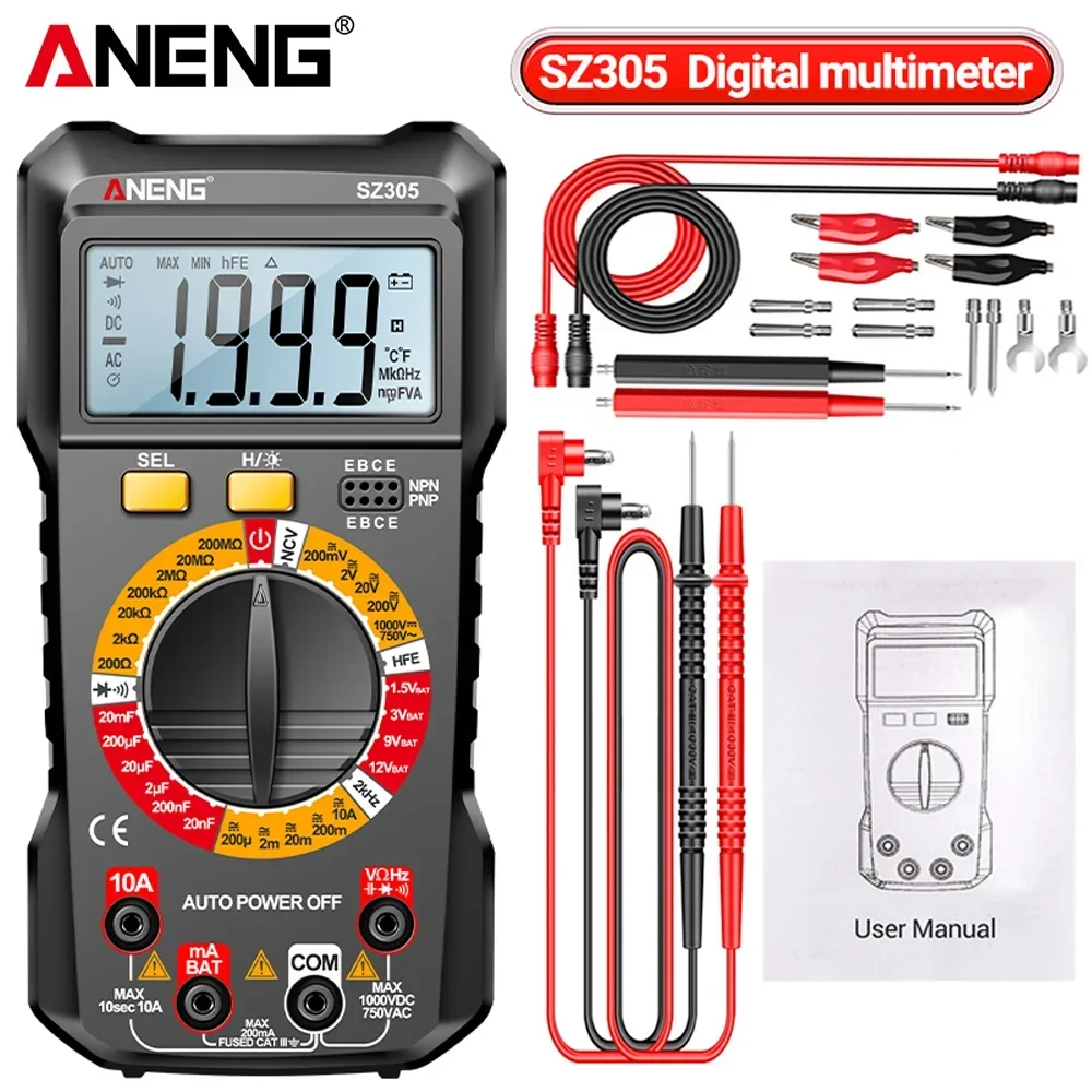 

ANENG SZ305 1999 Counts Multimeter Capacitor Testers Professional Smart Voltmeter AC/DC Votage Current Resistance Ohm Test Tools