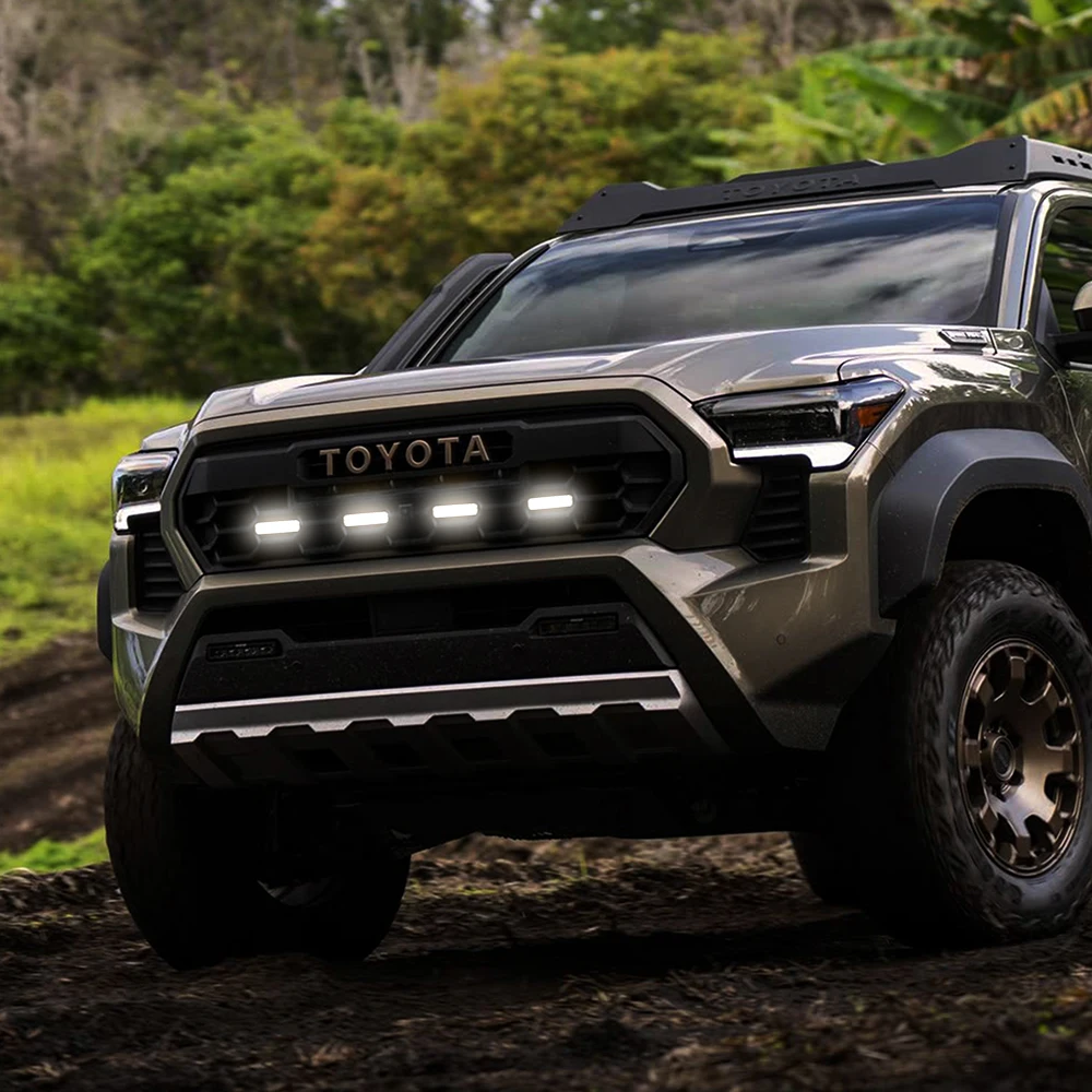 

4 светодиодные фонари для гриля для Toyota Tacoma 2024, центральный дневный ходовой DRL, желтый, белый, передний гриль, аксессуары