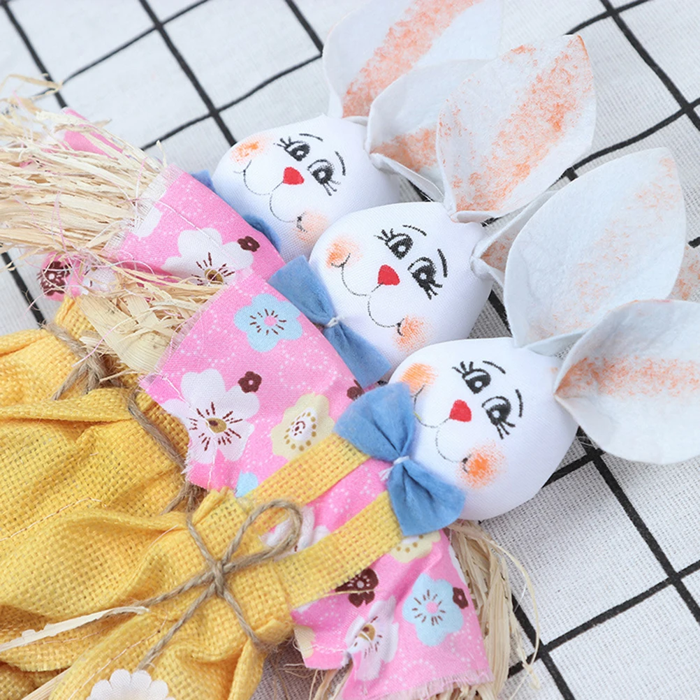 

2 Pcs Rabbit Scarecrow Fall Decor Thanksgiving Decorate Wooden Easter Jackstraw
