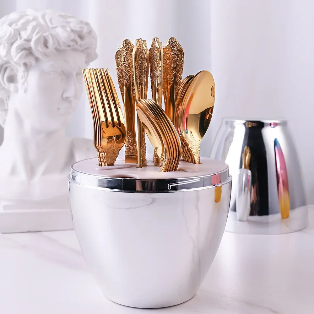 Hotel restaurant decoration stainless steel 24-piece golden egg decoration steak knife and fork set Western tableware