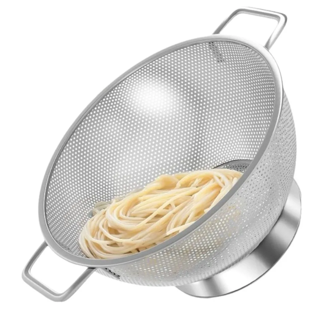 Thickened Stainless Steel Colander with Handle Cleaning Tool Rice Pasta Strainer Rust-Resistant Vegetable Washing Basket
