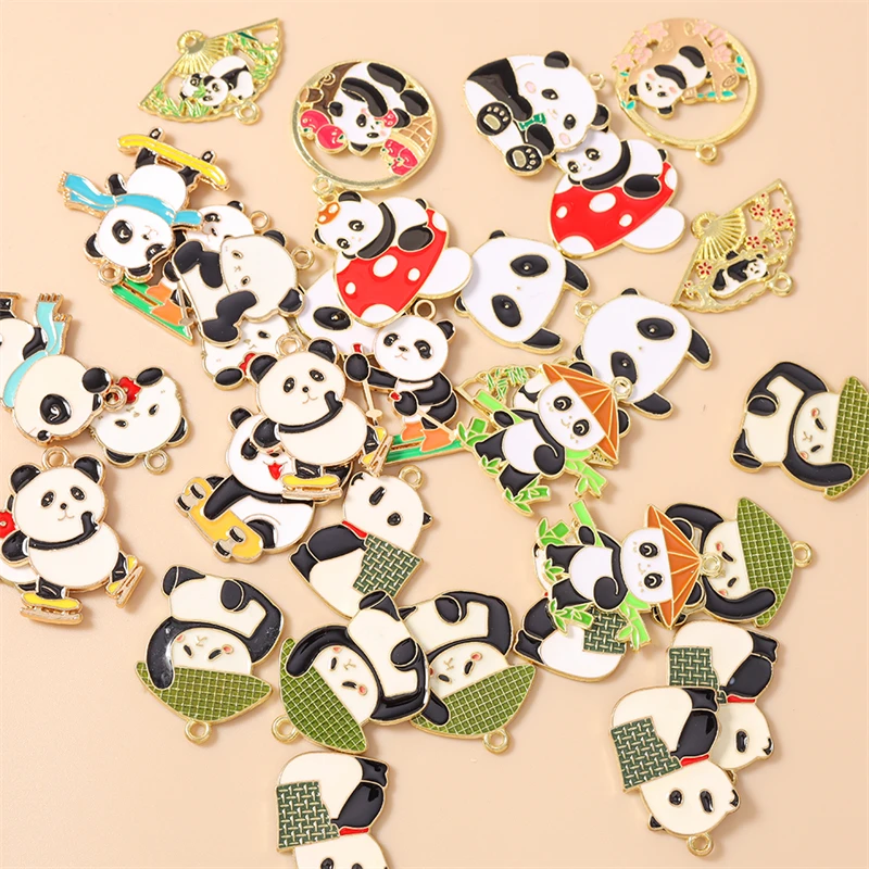 20 Stück Cartoon-Tier-Anhänger aus Emaille, Panda-Bambus-Charms für die Herstellung von Halsketten, Ohrringen, DIY-Bastelarbeiten, Schmuckzubehör – Detail 3