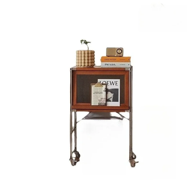 

Medieval solid wood sweeping robot shelf mobile locker retro living room bookcase side cabinet housekeeping storage cabinet