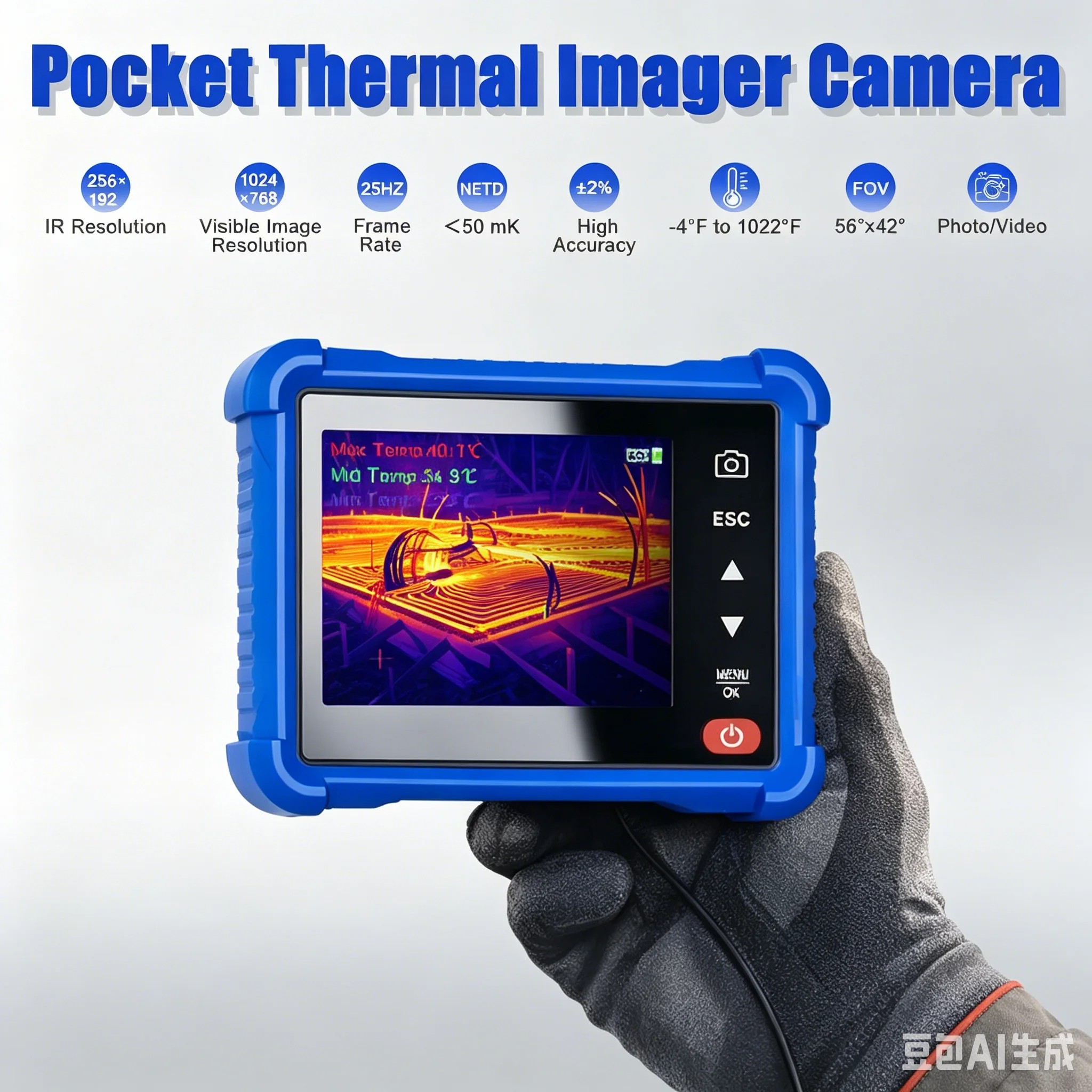 Cámara Termográfica IR 256x192 -20~550 ℃   ±2 ℃   Aplicación WiFi de Precisión para Registro de Datos para Electricistas, Inspección de Edificios y HVAC