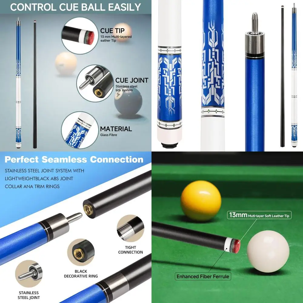 

58 Professional Fiberglass Pool Cue with 12.7mm 4-Layer Tip and Ultra-Smooth Low Deflection