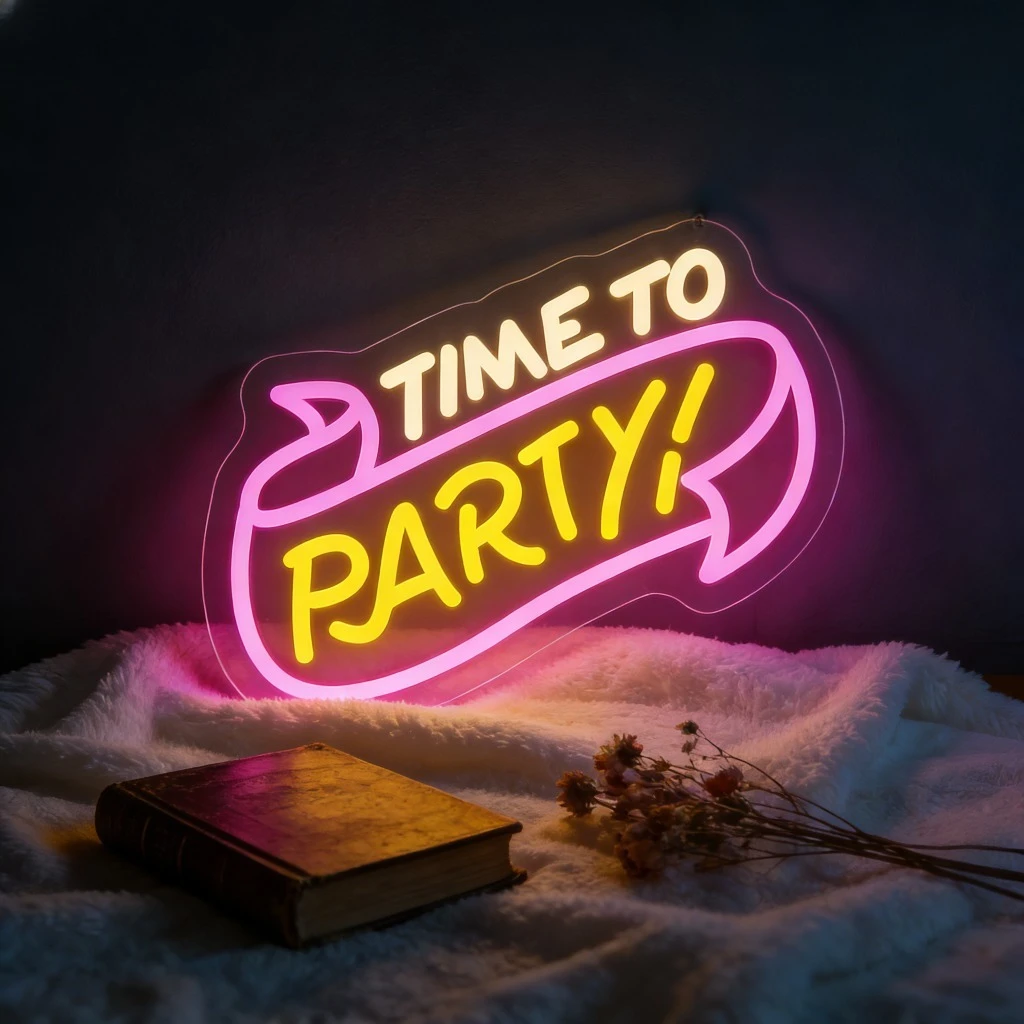 

Time to Party Neon Sign LED Night Light USB Rechargeable Music Festival Xmas Decoration Lamp for Home Bar Club Party Gifts