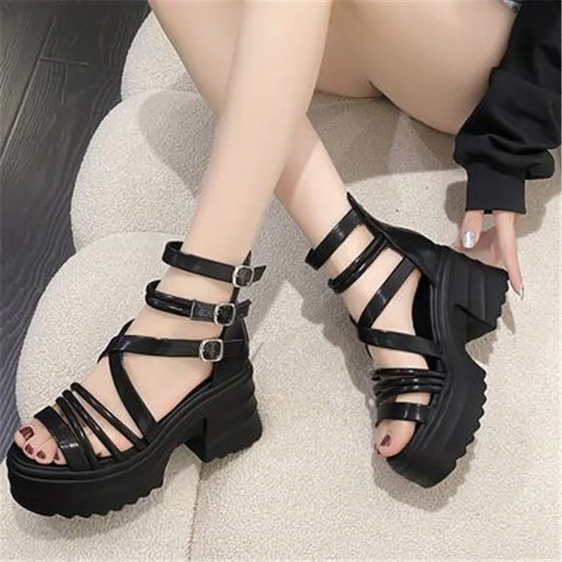 Women\'s Fashion Ankle Strap Wedges Sandals Platform Chunky Heel Sandals for Women 2023 Summer Thick Bottom Gladiator Shoes Woman