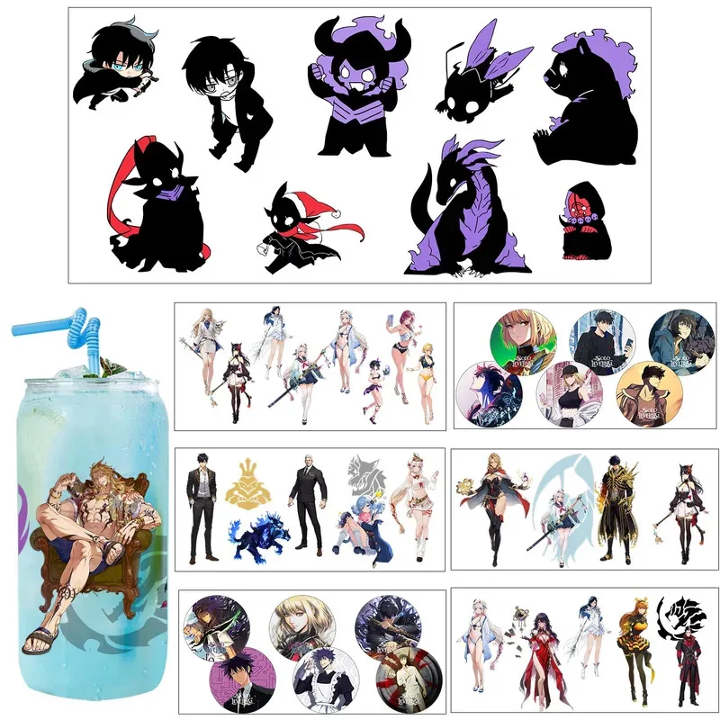 

Trendy Solo leve up Anime Cartoon UV Sticker DIY Decals 3D transfer uvdtf seal stickers 16oz uv dtf cup wraps for Libbey Glasses