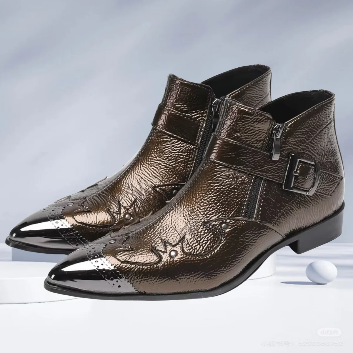 Korean Men Pointed Metal Toe Botas Para Hombre Ankle Boots Leather Oxfords Buckle Zipper Cowboy Sapatos Masculinos Mocasines
