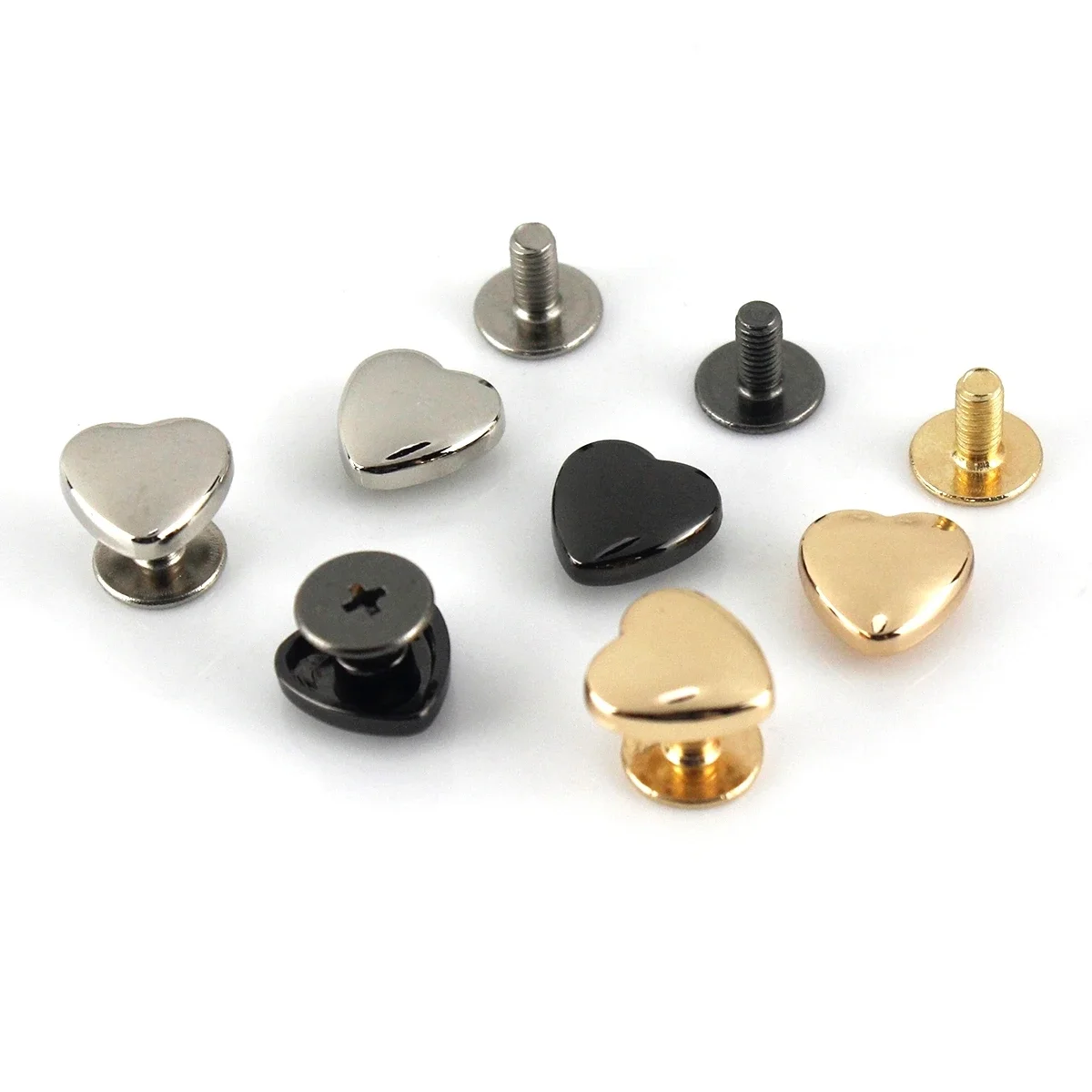 10pcs Metal Heart Shape Rivets Decorative Buckle Screwback Studs for Leathercraft Bag Parts Garment Belt Wallet Accessories