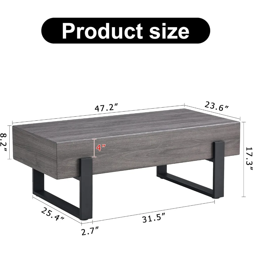 Modern Grey Rectangular Coffee Table with Black Legs for Living Room and Office Use